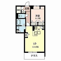アリエッタ硯町 1LDKの間取図画像