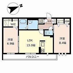 リヴァーバード 2LDKの間取図画像