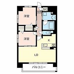 グレイスガーデン三国ヶ丘 0603 6階2LDKの間取り