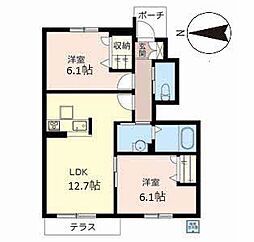 ディアコート桃山 2LDKの間取図画像
