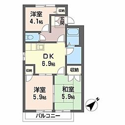 フレグランス北神戸F 3DKの間取図画像