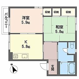 グリーンライフ藤原台A棟 2Kの間取図画像