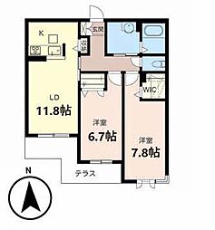 グランジュテ武庫町 2LDKの間取図画像