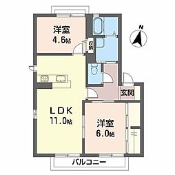 グリーンオアシスD棟 2LDKの間取図画像