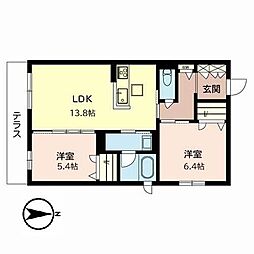 アーバンネスト高槻 2LDKの間取図画像