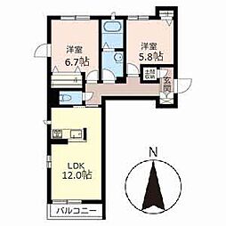 シャーメゾン吉祥院A棟 2LDKの間取図画像