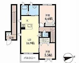 Villaceプラッツ上高砂A 2LDKの間取図画像