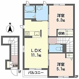 レジデンス永尾A 2LDKの間取図画像