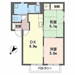シャーメゾン　堅田 1階2DKの間取り