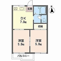 ハイネス辻 2DKの間取図画像