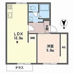 タウニー上四条B棟 1LDKの間取図画像