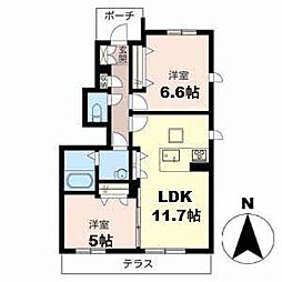 ラ・フルール 2LDKの間取図画像