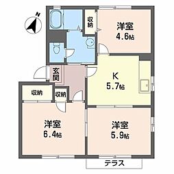 リヴェール・ド・ヴィラ2 3Kの間取図画像