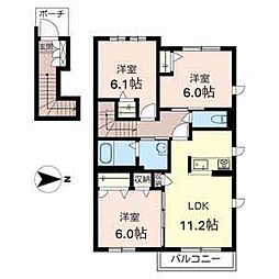 イーズテラス飛鳥B 3LDKの間取図画像