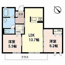 三津屋ガーデンズA棟 2LDKの間取図画像