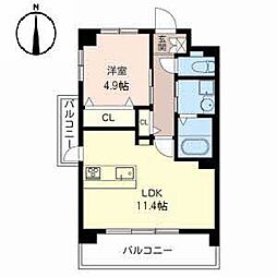 メロッソ福島 1LDKの間取図画像