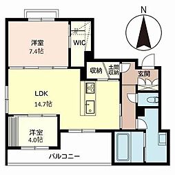 クレスティーク桂 2LDKの間取図画像