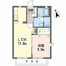 シャトー南多田 1LDKの間取図画像