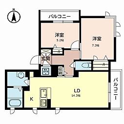 コートリヴェール2 2LDKの間取図画像