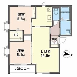 ハイツ渋川A棟 2LDKの間取図画像