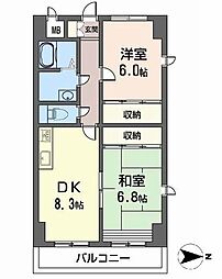 ODNIZ66 2DKの間取図画像