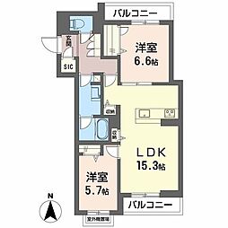 シャーメゾン王寺 ノースI 2LDKの間取図画像
