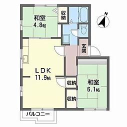 ハイツイーストベル 2LDKの間取図画像