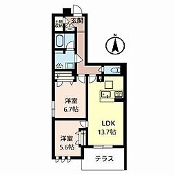 メゾンルリエアルブル 2LDKの間取図画像