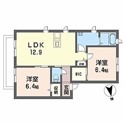 シャーメゾン内原 2LDKの間取図画像
