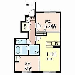 コンフォート上野 2LDKの間取図画像