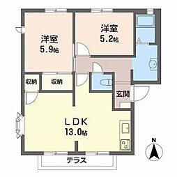 ハイツウッドルA棟 2LDKの間取図画像