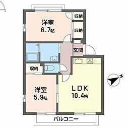 グリーンハイツA棟 2LDKの間取図画像