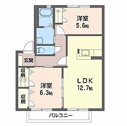 エンコウジB 2LDKの間取図画像