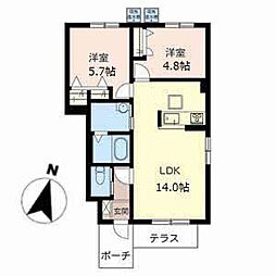 メゾンコスモA 2LDKの間取図画像