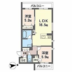 大東市氷野2丁目マンション 2LDKの間取図画像