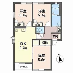 ヴィラくすの木4 3DKの間取図画像