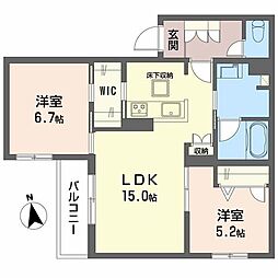 シャーメゾン セレッソ中桜塚 2LDKの間取図画像