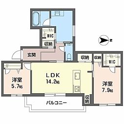 シャーメゾングランレーヴ 2LDKの間取図画像