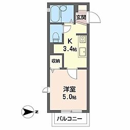 コモドフラッツ 1Kの間取図画像