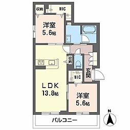 四條畷市米崎町マンション 2LDKの間取図画像
