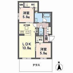 四條畷市米崎町マンション 2LDKの間取図画像