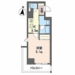 ロイヤルパークヒルズうめきた 7階1Kの間取り