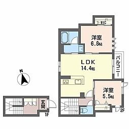 シャーメゾン堂ヶ芝 2LDKの間取図画像