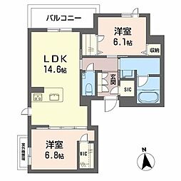 シャーメゾン 阪南 ガーデン 2LDKの間取図画像