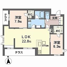 フレシア天王寺 2LDKの間取図画像