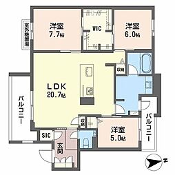 ザ パークサイド上八 3LDKの間取図画像