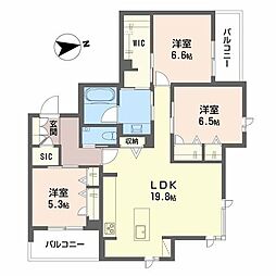 ザ パークサイド上八 3LDKの間取図画像