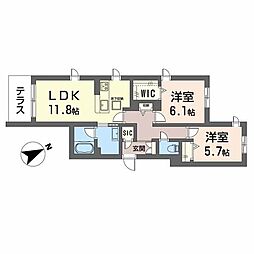 エクリアス浜寺 2LDKの間取図画像