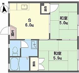 フォーブル若葉 2Kの間取図画像
