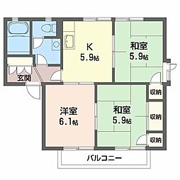 緑台ハイツB棟 3Kの間取図画像